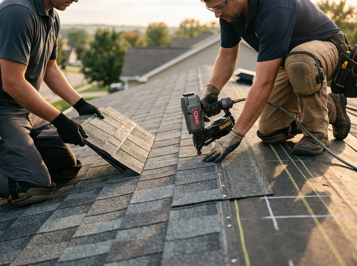 Professional roofer working on a residential roof in Palmer Town
